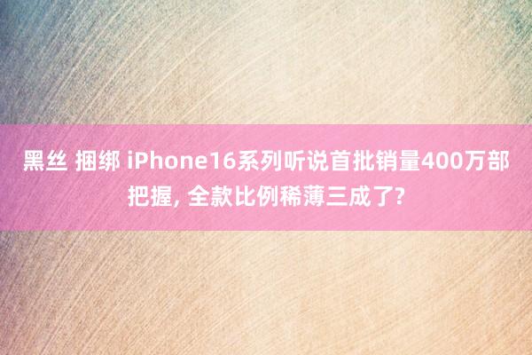 黑丝 捆绑 iPhone16系列听说首批销量400万部把握， 全款比例稀薄三成了?