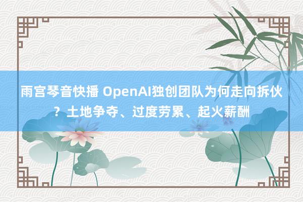 雨宫琴音快播 OpenAI独创团队为何走向拆伙？土地争夺、过度劳累、起火薪酬