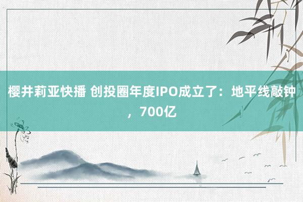 樱井莉亚快播 创投圈年度IPO成立了：地平线敲钟，700亿