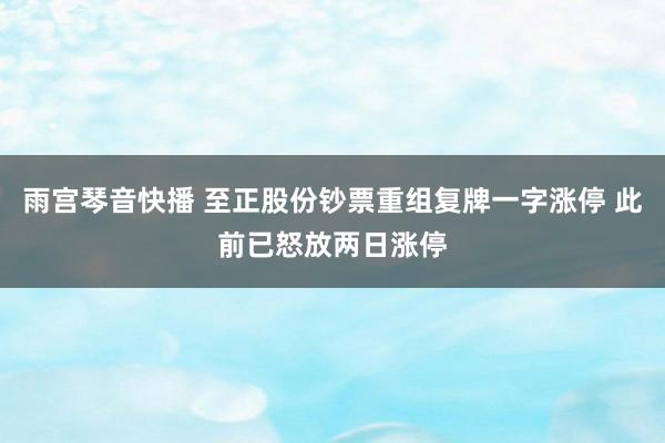 雨宫琴音快播 至正股份钞票重组复牌一字涨停 此前已怒放两日涨停