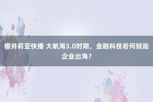 樱井莉亚快播 大帆海3.0时期，金融科技若何赋能企业出海？