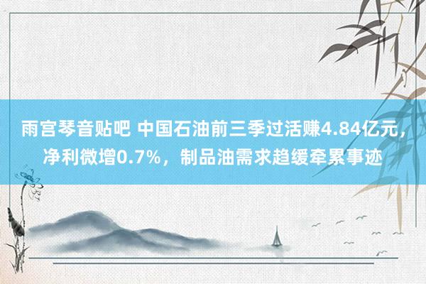 雨宫琴音贴吧 中国石油前三季过活赚4.84亿元，净利微增0.7%，制品油需求趋缓牵累事迹