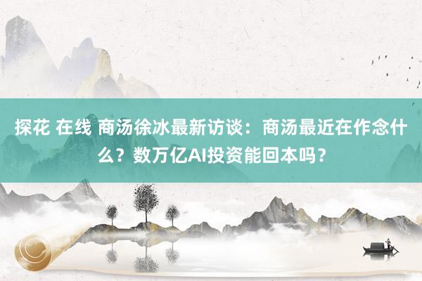 探花 在线 商汤徐冰最新访谈：商汤最近在作念什么？数万亿AI投资能回本吗？