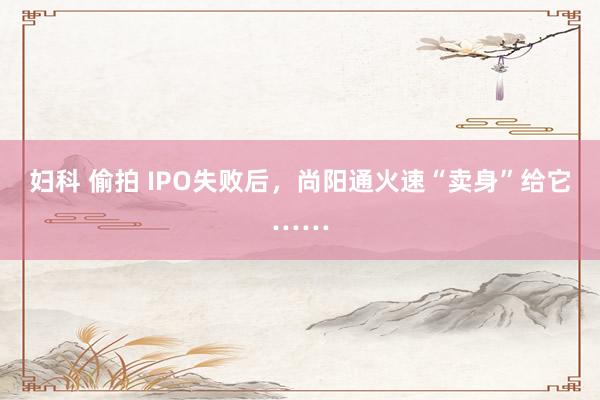 妇科 偷拍 IPO失败后，尚阳通火速“卖身”给它……