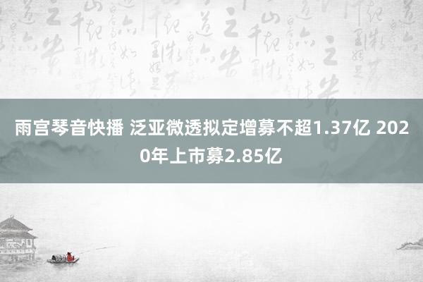 雨宫琴音快播 泛亚微透拟定增募不超1.37亿 2020年上市募2.85亿